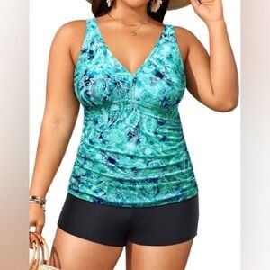 Yonique Plus Size Tummy Control Tankini Two Piece Bathing Suit Athletic Swimwear